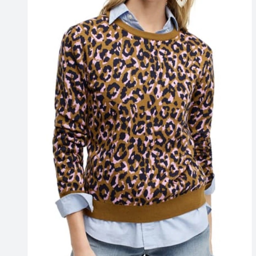 J. Crew Leopard Print Crewneck Sweater In Mod Leopard XS